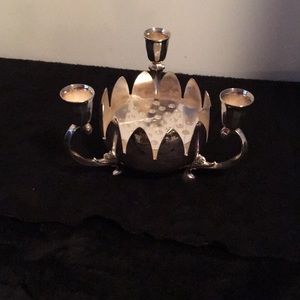 Candelabra bowl vase with frog silver tone signed F B R Italy E P Brass